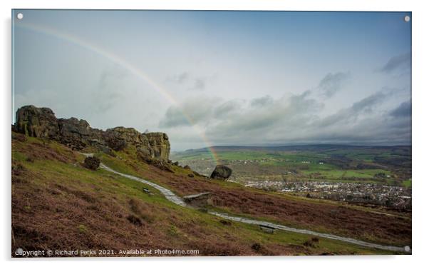 Rainbow over the Cow and Calf, Ilkley Moor Acrylic by Richard Perks