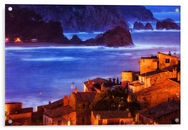 Tossa de Mar Town at Dusk on Costa Brava Acrylic by Artur Bogacki