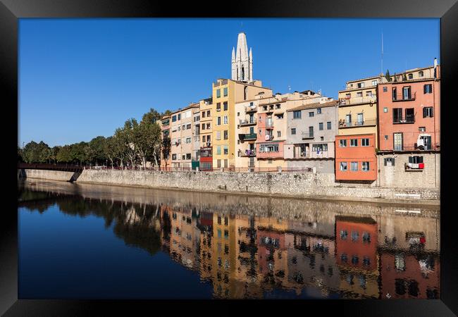 City Of Girona Old Town Houses At Onyar River Framed Print by Artur Bogacki