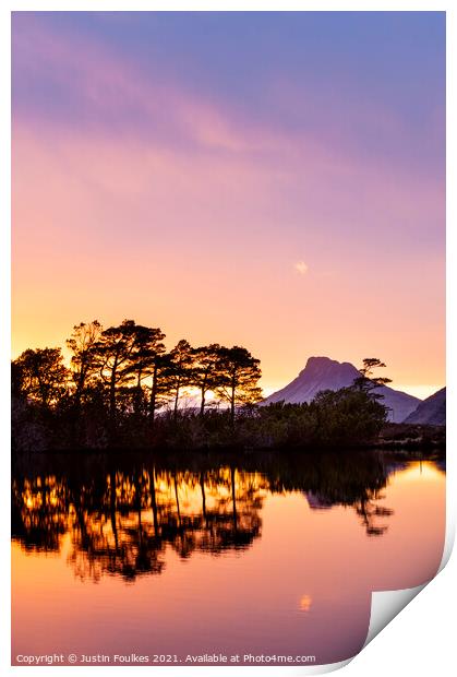 Stac Pollaidh sunset reflections Print by Justin Foulkes