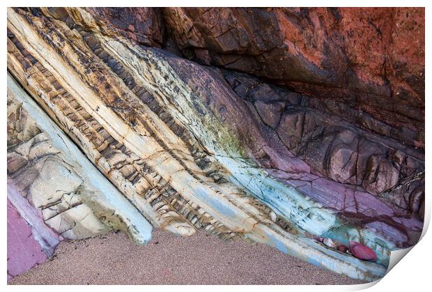 Colourful rocks at Marloes Sands, Pembrokeshire Print by Andrew Kearton