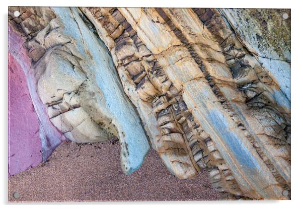 Colourful rocks at Marloes Sands, Pembrokeshire Acrylic by Andrew Kearton