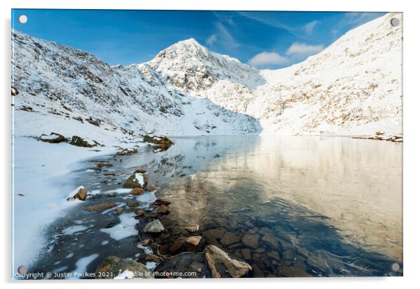Snowdon, in winter, from Glaslyn, Snowdonia, North Acrylic by Justin Foulkes
