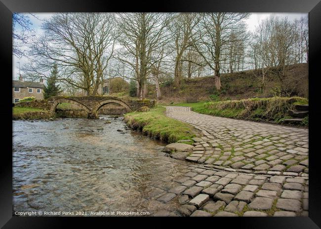 Wycoller Country Park river crossing Framed Print by Richard Perks
