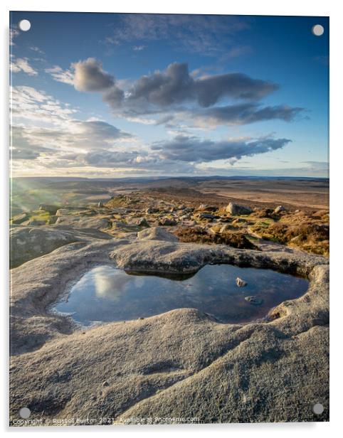 Stanage reflections Acrylic by Russell Burton