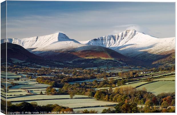 Brecon Beacons after Autumn Snowfall. Canvas Print by Philip Veale