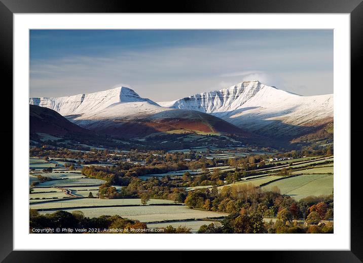 Brecon Beacons after Autumn Snowfall. Framed Mounted Print by Philip Veale