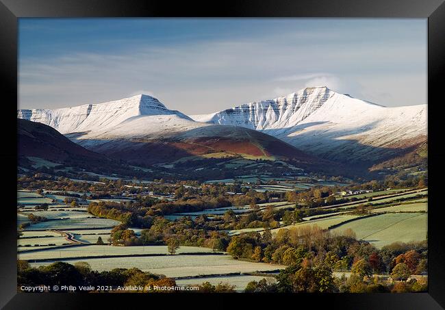 Brecon Beacons after Autumn Snowfall. Framed Print by Philip Veale