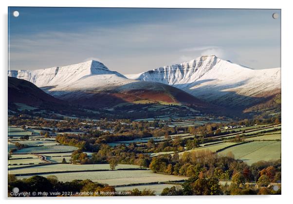 Brecon Beacons after Autumn Snowfall. Acrylic by Philip Veale