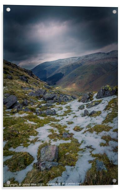 Looking down Dunmail  Acrylic by Jonny Gios