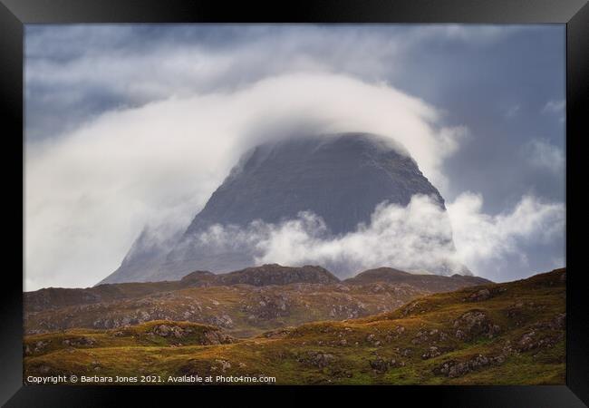  Suilven Shrouded in Mystical Mist Framed Print by Barbara Jones