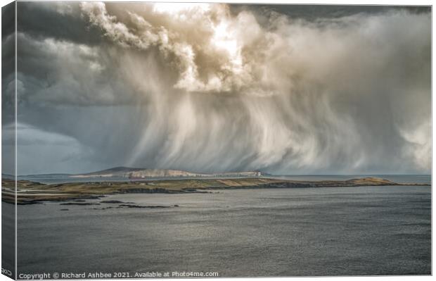 Dramatic storm clouds over Bressay Shetland  Canvas Print by Richard Ashbee