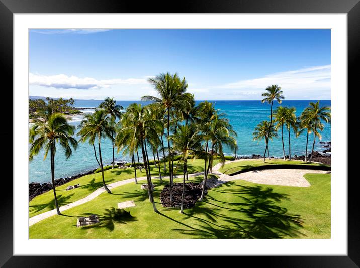 Leisurely pathway along the shoreline of tropical Hawaii Island  Framed Mounted Print by Thomas Baker