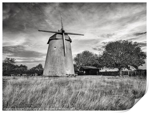 Bembridge Windmill Isle Of Wight BW Print by Wight Landscapes