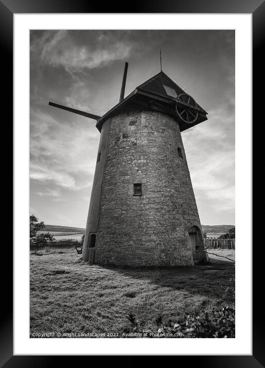 Bembridge Windmill Isle Of Wight BW Framed Mounted Print by Wight Landscapes