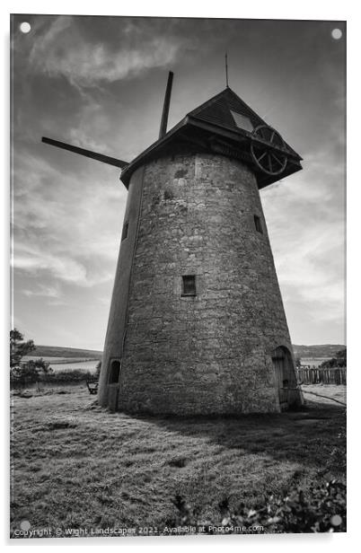 Bembridge Windmill Isle Of Wight BW Acrylic by Wight Landscapes