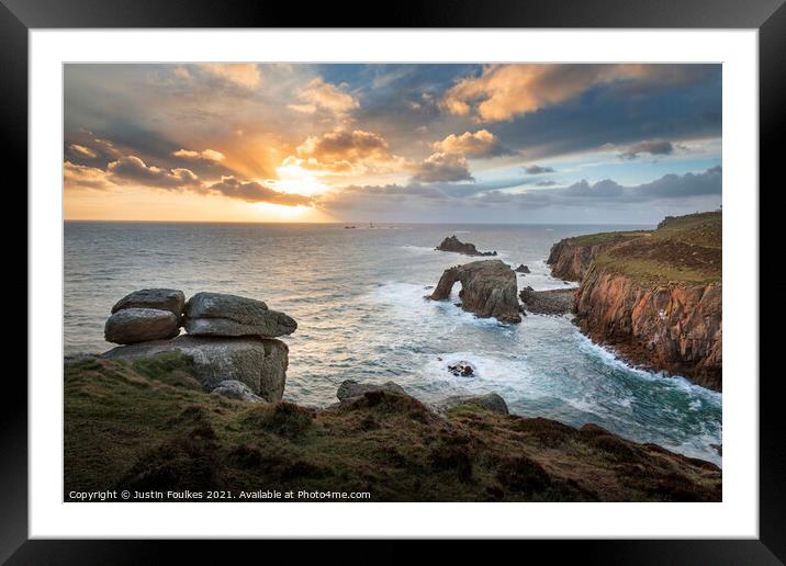 Sunset over Land's End, Cornwall Framed Mounted Print by Justin Foulkes