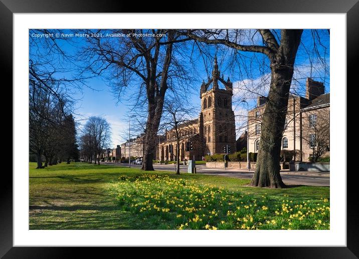 The South Inch, and the St Leonard’s in the Fields Church, Perth, Scotland seen with spring flowers Framed Mounted Print by Navin Mistry