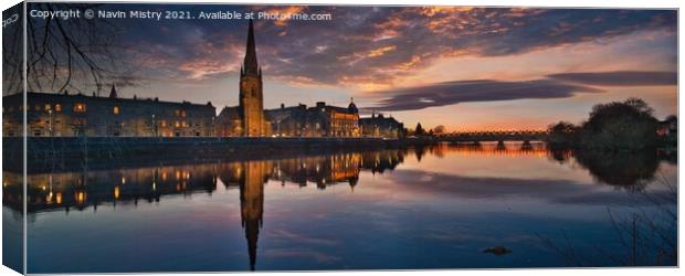 Panoramic image of Perth Scotland and the River Tay seen at dusk  Canvas Print by Navin Mistry