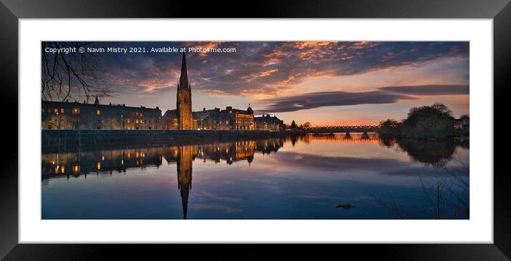 Panoramic image of Perth Scotland and the River Tay seen at dusk  Framed Mounted Print by Navin Mistry