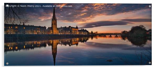 Panoramic image of Perth Scotland and the River Tay seen at dusk  Acrylic by Navin Mistry