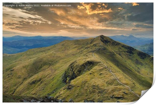 Summit of Beinn Ghlas, seen from Ben Lawers, Perth Print by Navin Mistry