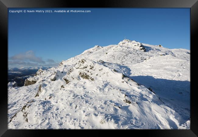 Summit of Ben Ledi, near Callander, Scotland, seen with winter snow Framed Print by Navin Mistry