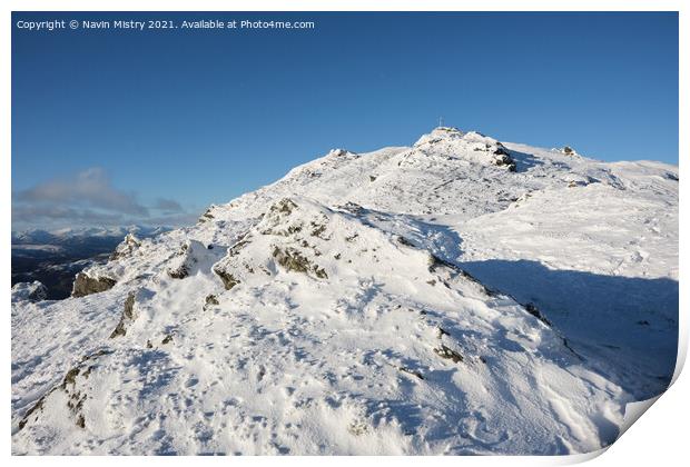Summit of Ben Ledi, near Callander, Scotland, seen with winter snow Print by Navin Mistry