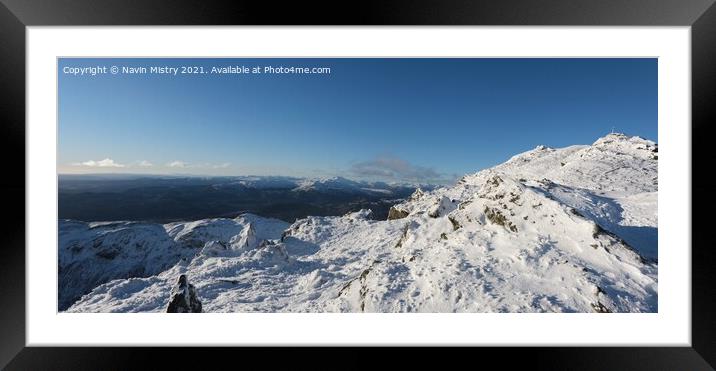 A panoramic view of the summit of Ben Ledi, near Callander in winter Framed Mounted Print by Navin Mistry