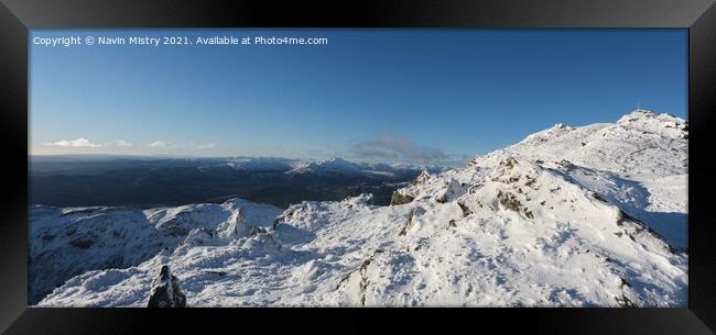 A panoramic view of the summit of Ben Ledi, near Callander in winter Framed Print by Navin Mistry