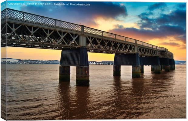 The Tay Bridge or Tay Rail Bridge, Dundee, Scotland  seen at dusk Canvas Print by Navin Mistry