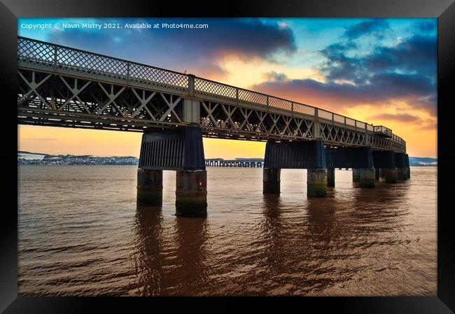 The Tay Bridge or Tay Rail Bridge, Dundee, Scotland  seen at dusk Framed Print by Navin Mistry