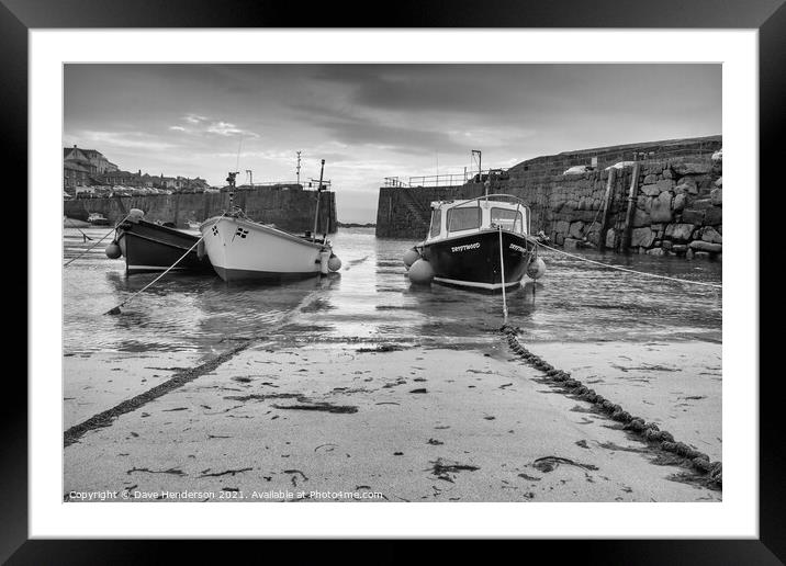 Mousehole harbour fishing  boats Framed Mounted Print by Dave Henderson