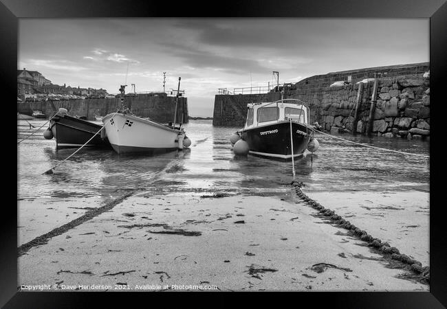 Mousehole harbour fishing  boats Framed Print by Dave Henderson