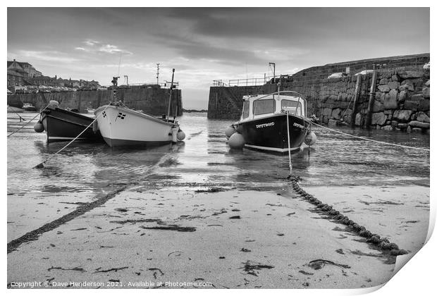 Mousehole harbour fishing  boats Print by Dave Henderson