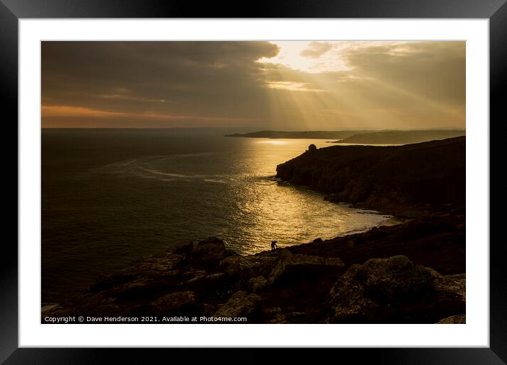Sunset at Rinsey cove, Cornwall  Framed Mounted Print by Dave Henderson