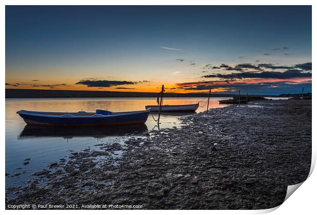 Beautiful Row Boats The Fleet at Sunset Print by Paul Brewer