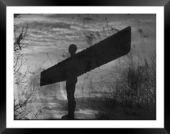 Angel of the North Grunge Black and White Framed Mounted Print by Glen Allen