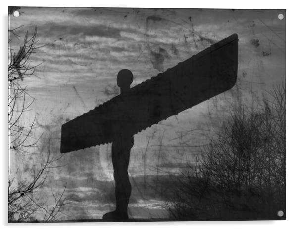 Angel of the North Grunge Black and White Acrylic by Glen Allen