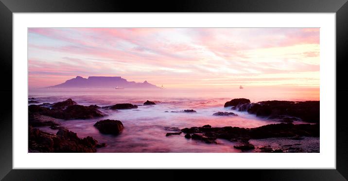 Sunset over Cape Town across Table Bay, South Afri Framed Mounted Print by Neil Overy