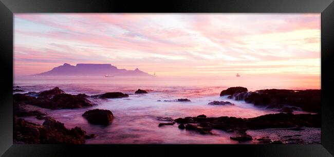 Sunset over Cape Town across Table Bay, South Afri Framed Print by Neil Overy