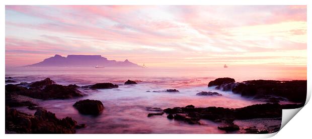 Sunset over Cape Town across Table Bay, South Afri Print by Neil Overy