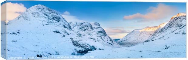 The Three Sisters of Glencoe in winter, Scotland Canvas Print by Justin Foulkes