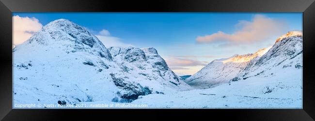 The Three Sisters of Glencoe in winter, Scotland Framed Print by Justin Foulkes