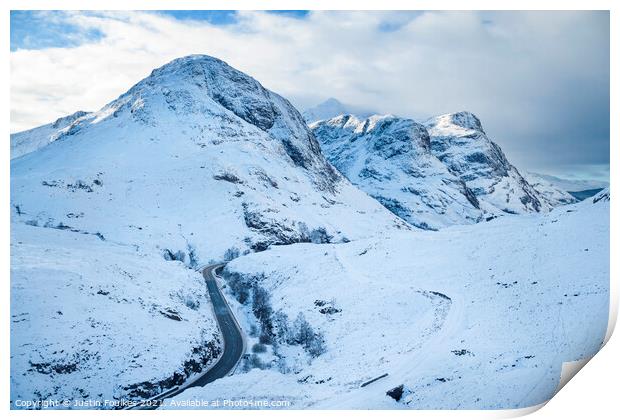Glencoe in winter, Scottish Highlands Print by Justin Foulkes