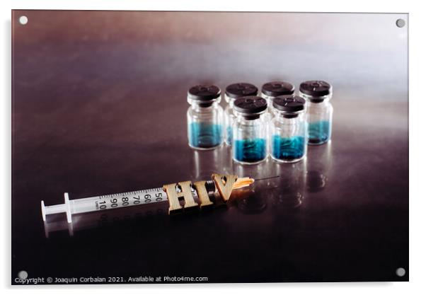New AIDS treatment, vaccination with syringe with new vaccine, l Acrylic by Joaquin Corbalan