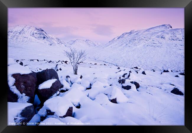 The Torridon hills, in winter Framed Print by Justin Foulkes