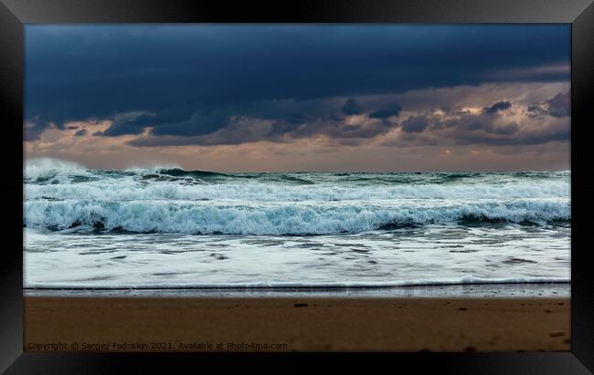 Sea waves in mediterranean sea during storm. Framed Print by Sergey Fedoskin