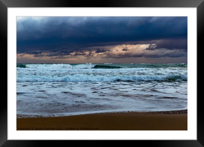 Sea waves in mediterranean sea during storm. Framed Mounted Print by Sergey Fedoskin