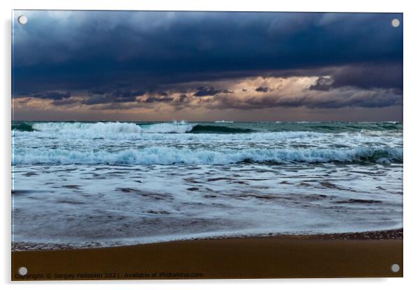 Sea waves in mediterranean sea during storm. Acrylic by Sergey Fedoskin